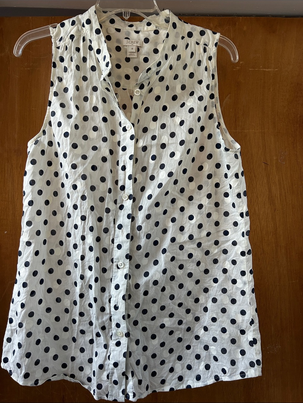 J. Crew White Sleeveless Button-Front Polka Dot Top